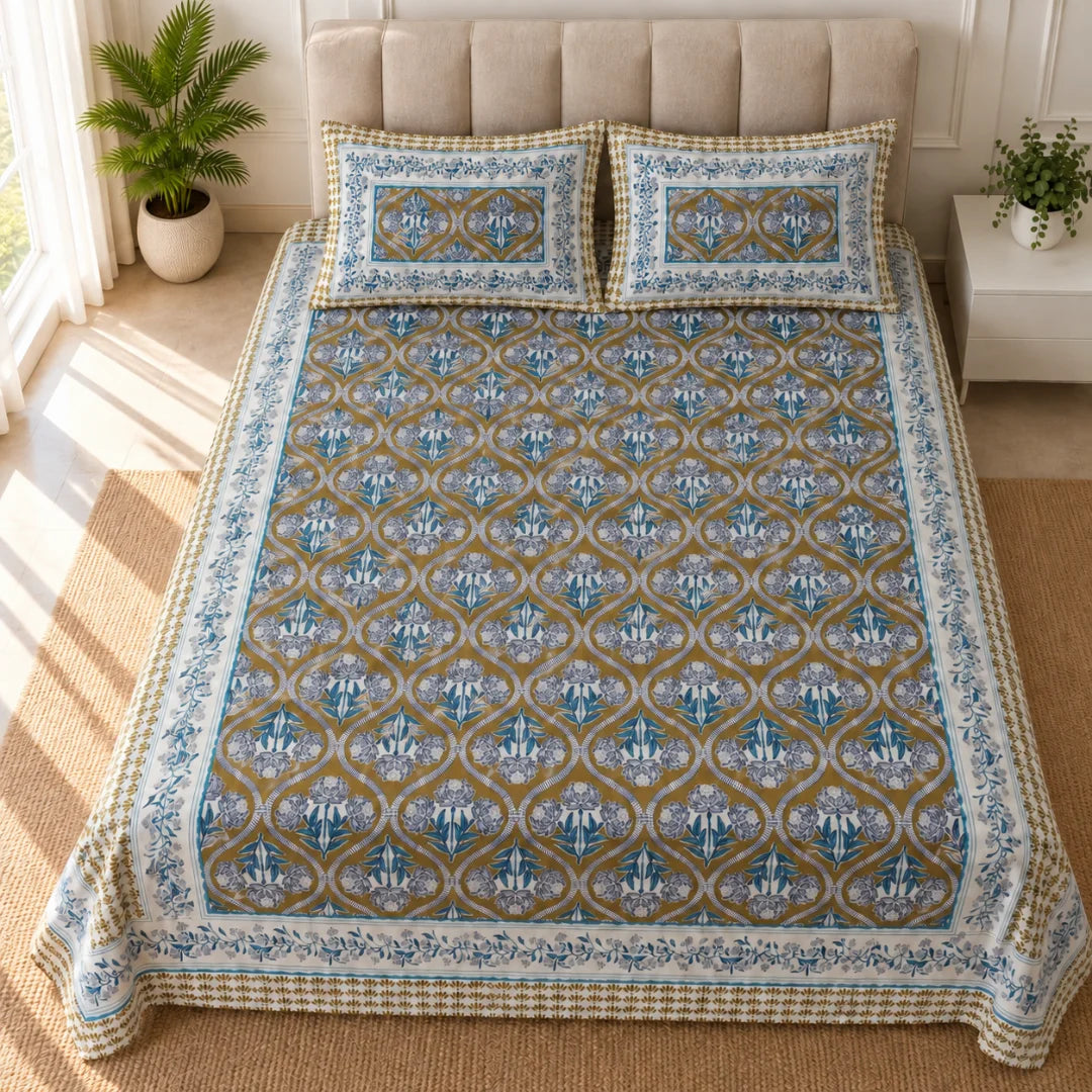 Mustard Bloom Floral Printed Bedsheet Set