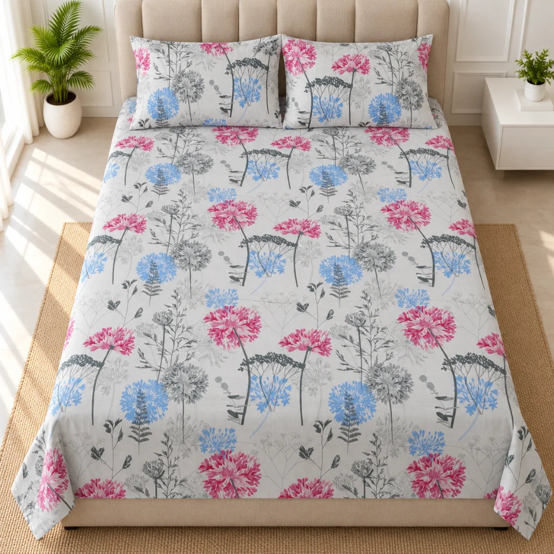 Blush Meadow Floral Printed Bedsheet Set - Madhuban