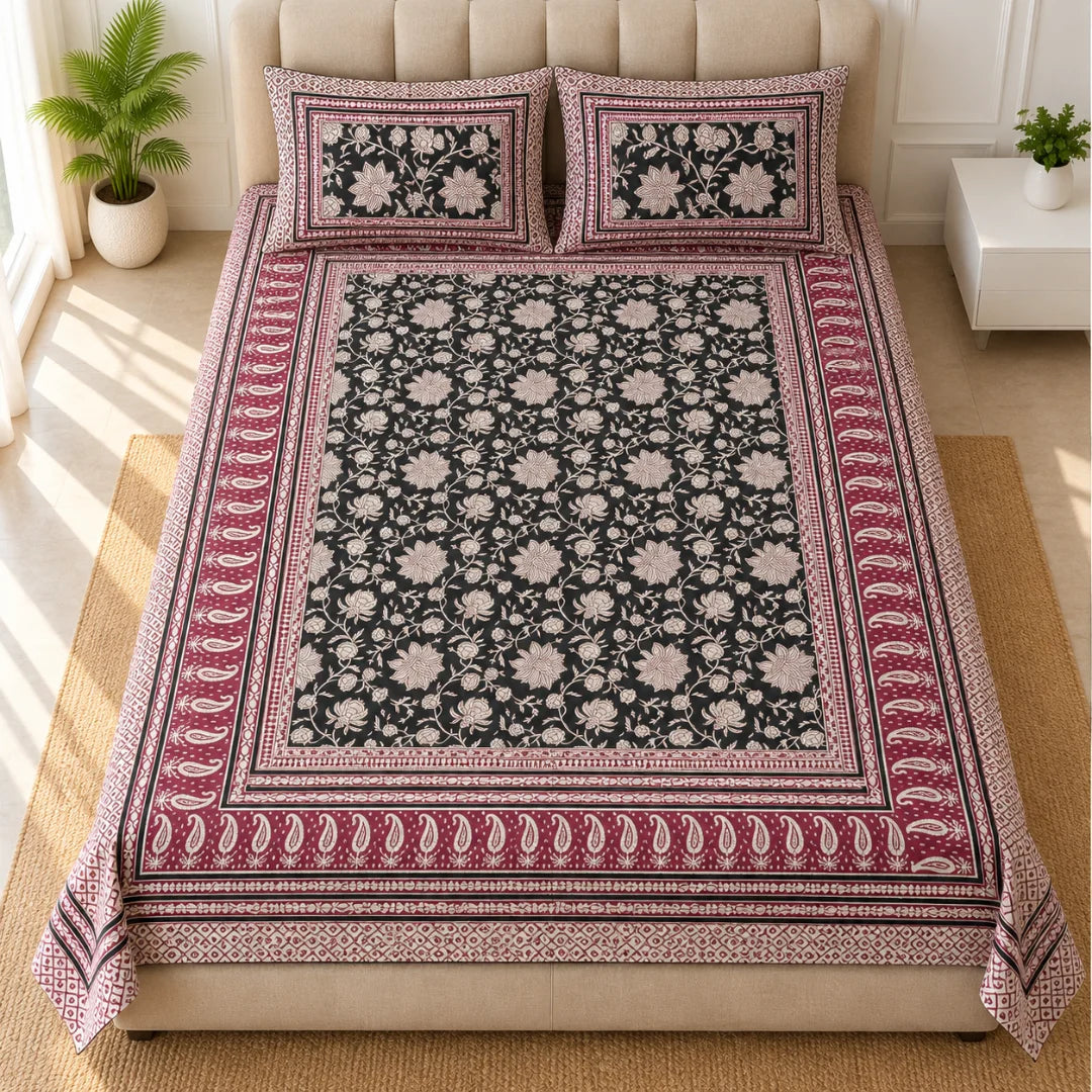 Royal Bloom Floral Printed Bedsheet Set - Rangshee