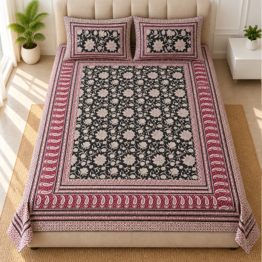 Royal Bloom Floral Printed Bedsheet Set - Rangshee