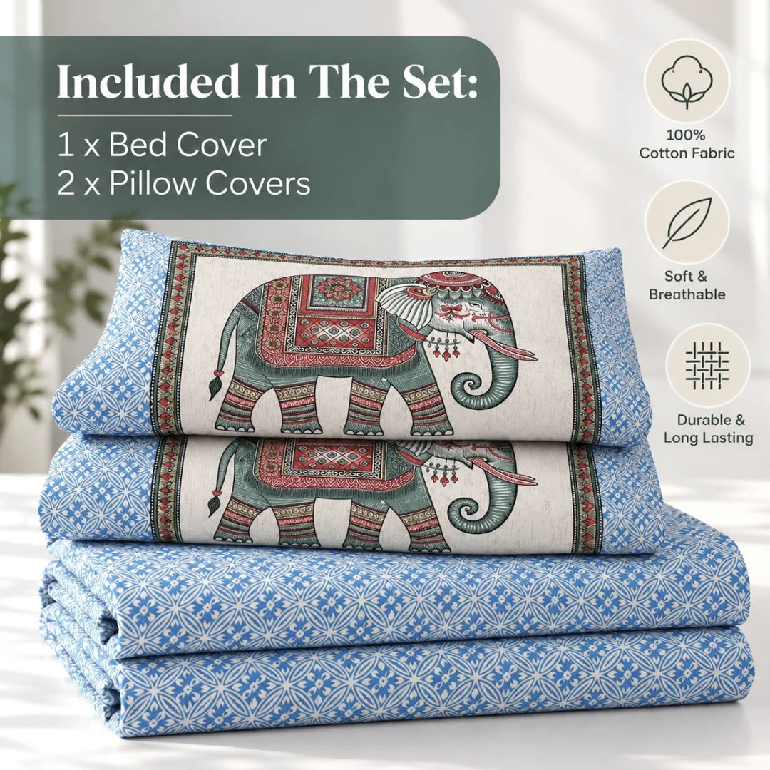 Royal Elephant Floral Printed Bedsheet Set - Rangshee