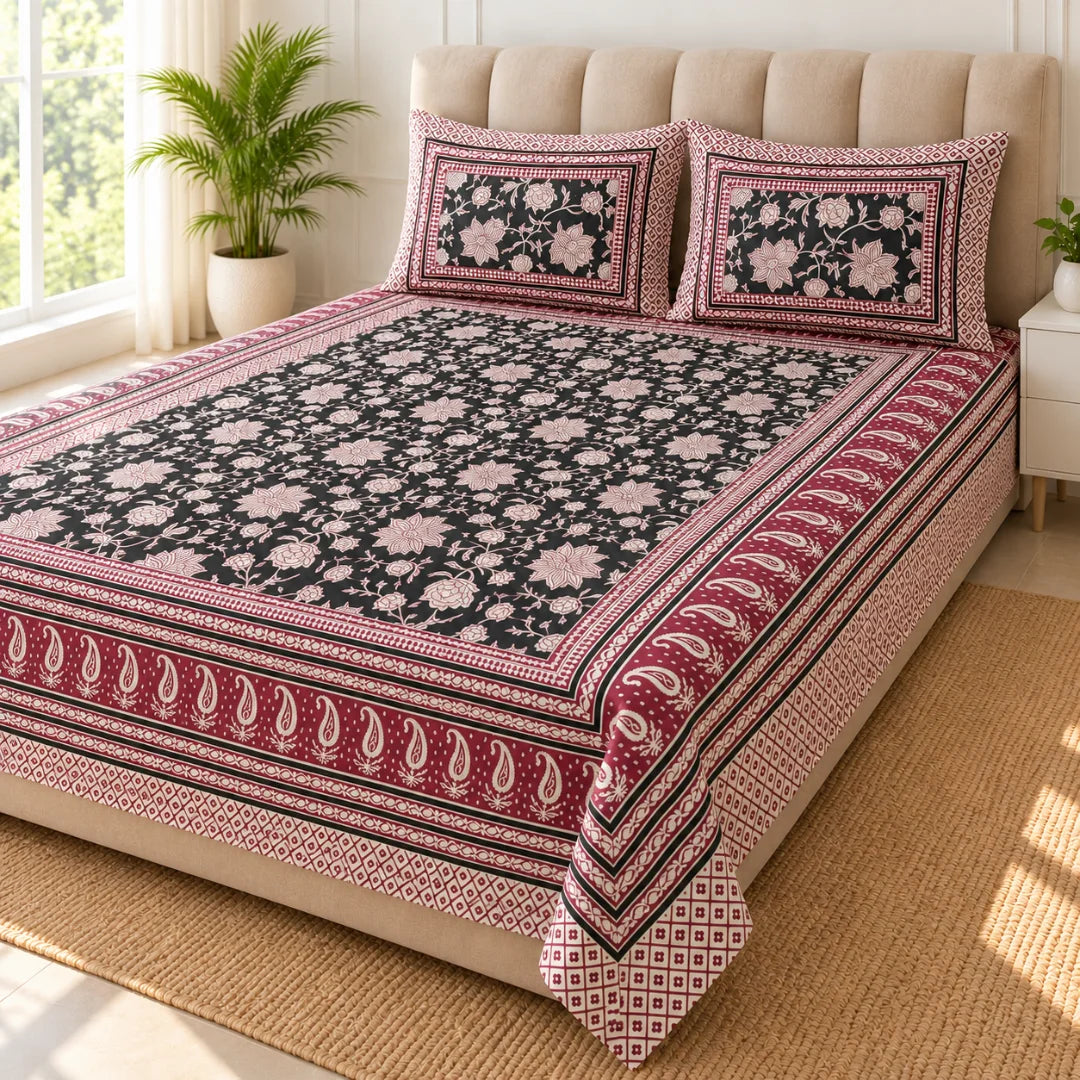 Royal Bloom Floral Printed Bedsheet Set - Rangshee