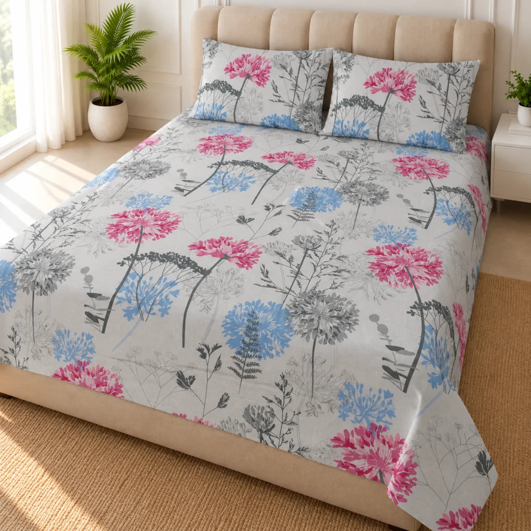Blush Meadow Floral Printed Bedsheet Set - Madhuban