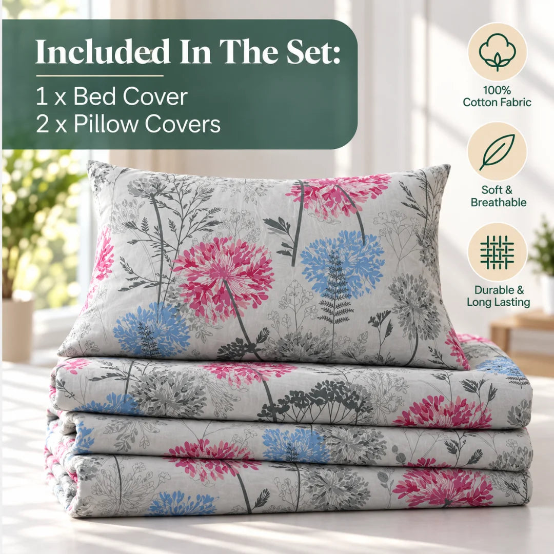 Blush Meadow Floral Printed Bedsheet Set - Madhuban