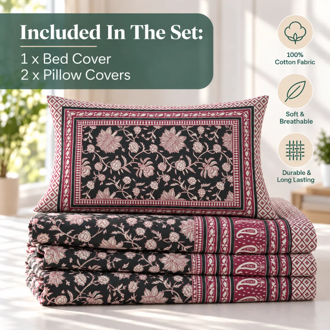 Royal Bloom Floral Printed Bedsheet Set - Rangshee