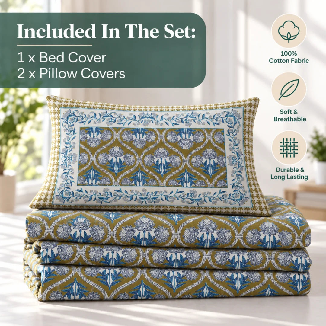 Mustard Bloom Floral Printed Bedsheet Set