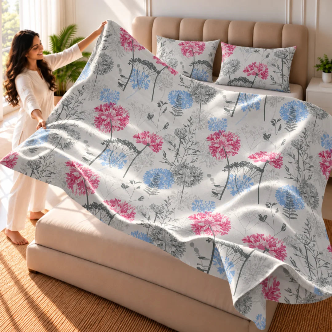 Blush Meadow Floral Printed Bedsheet Set - Madhuban