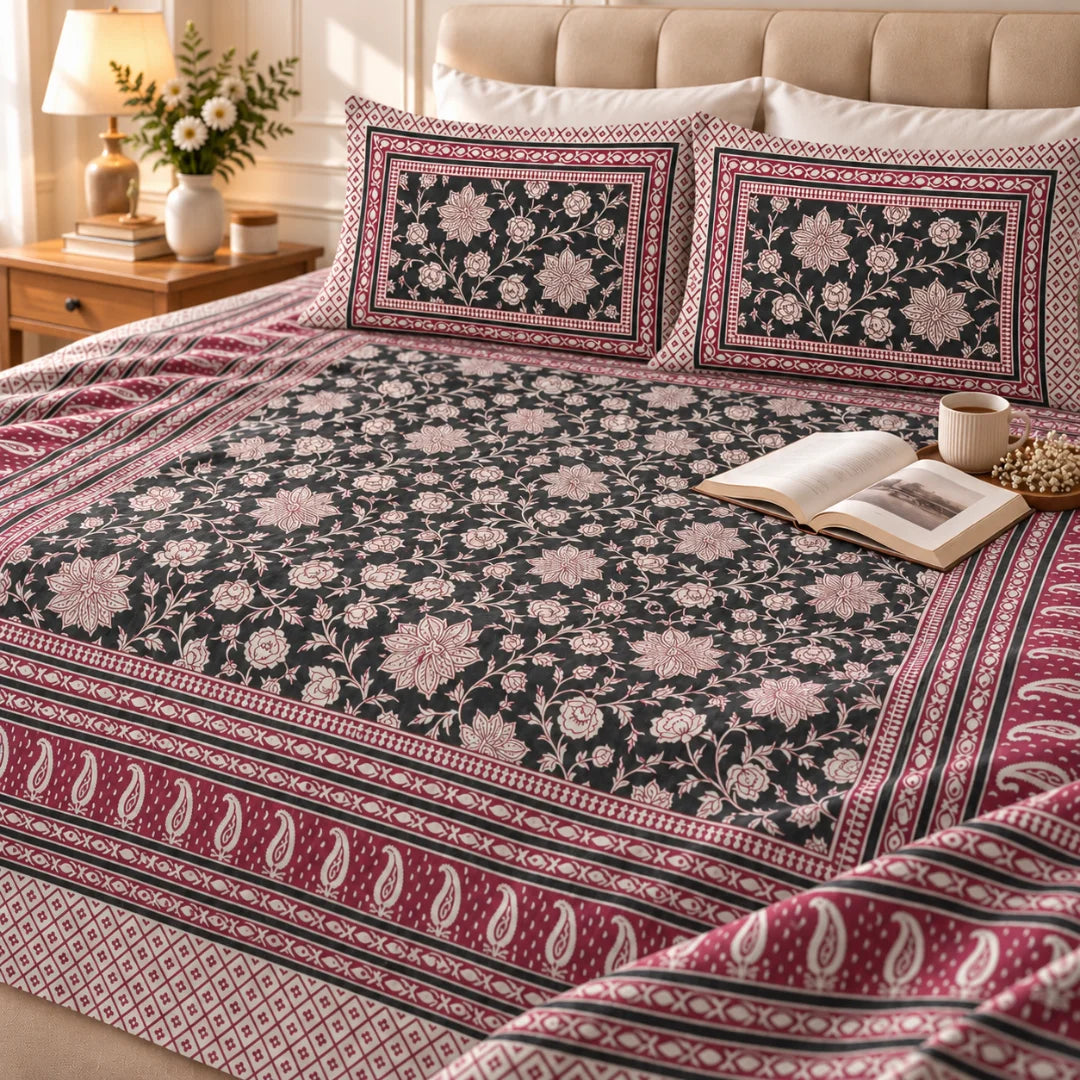 Royal Bloom Floral Printed Bedsheet Set - Rangshee