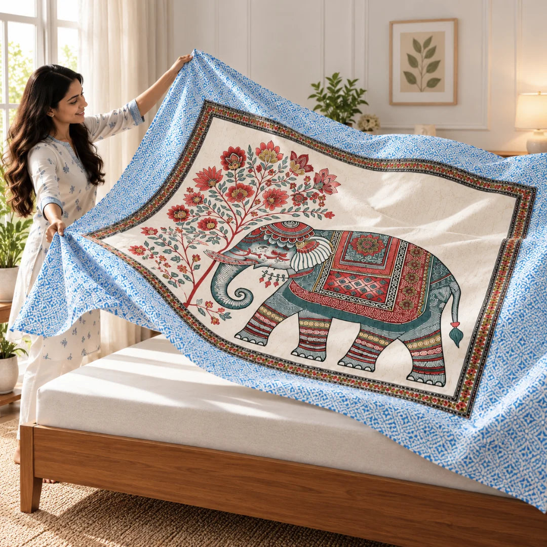 Royal Elephant Floral Printed Bedsheet Set - Rangshee