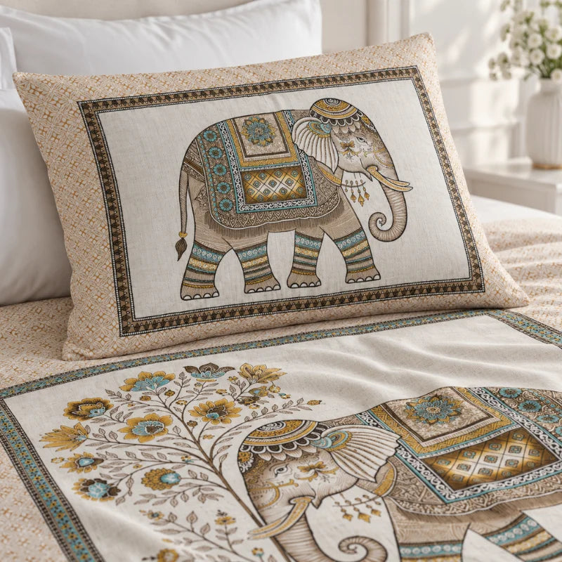 Royal Elephant Floral Printed Bedsheet Set - Rangshee