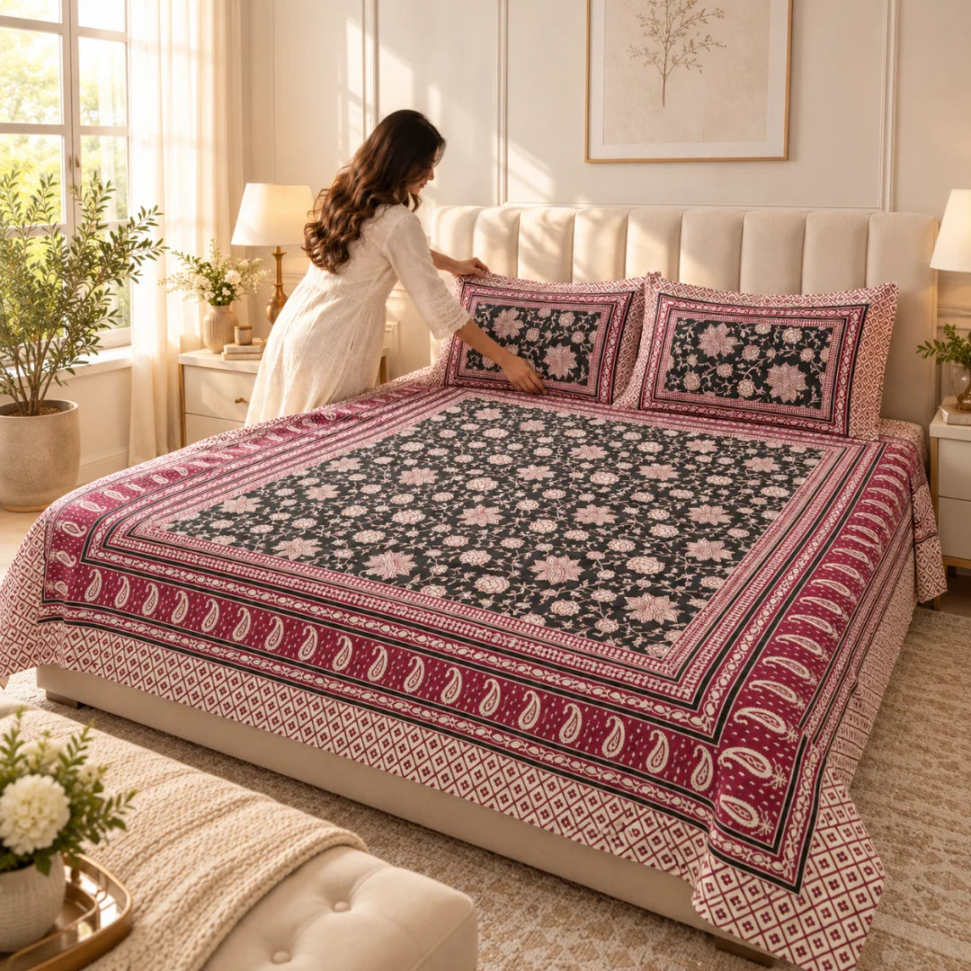 Royal Bloom Floral Printed Bedsheet Set - Rangshee