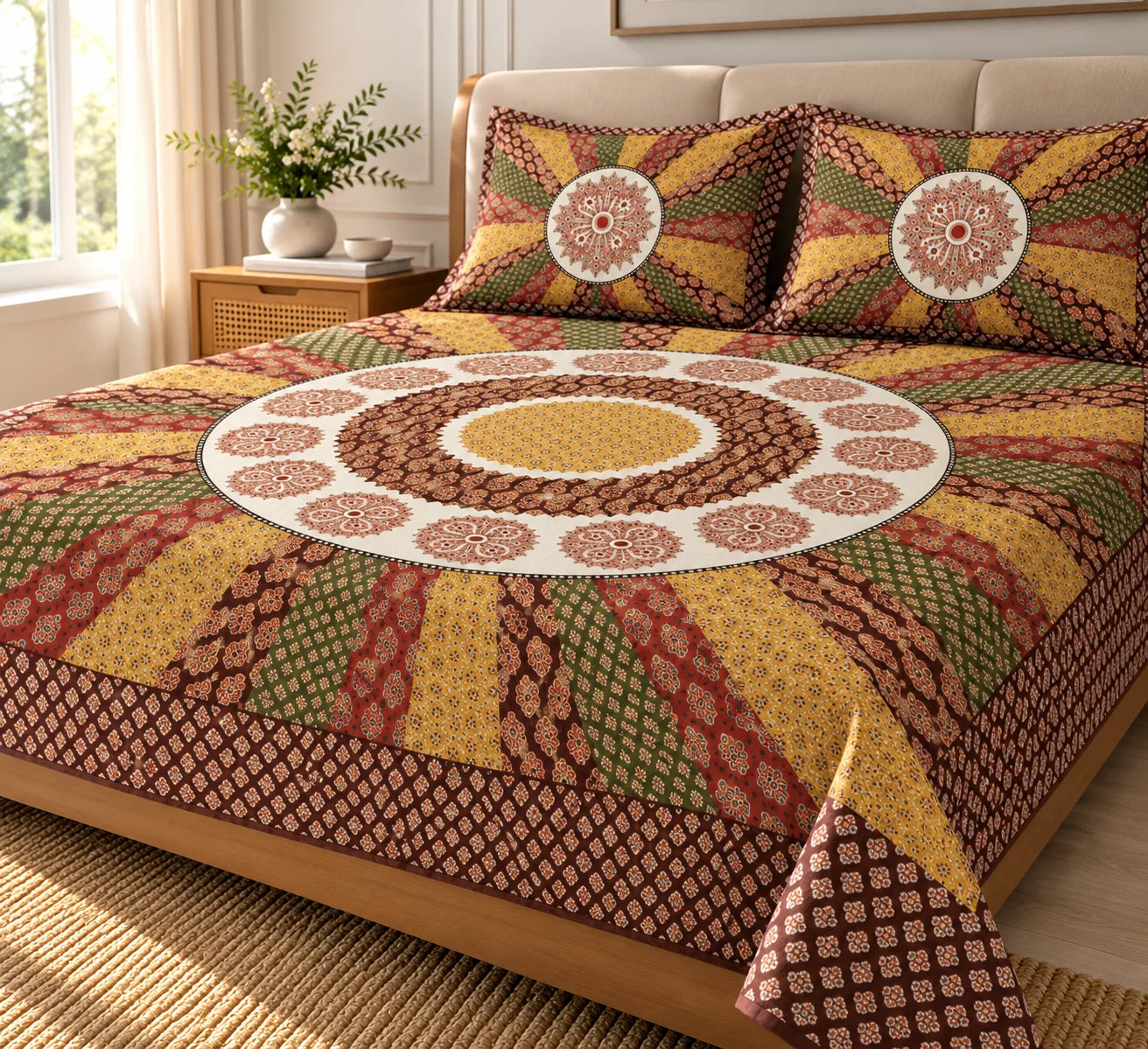 Bohemian Mandala Print Bedsheet Set - Rangshee