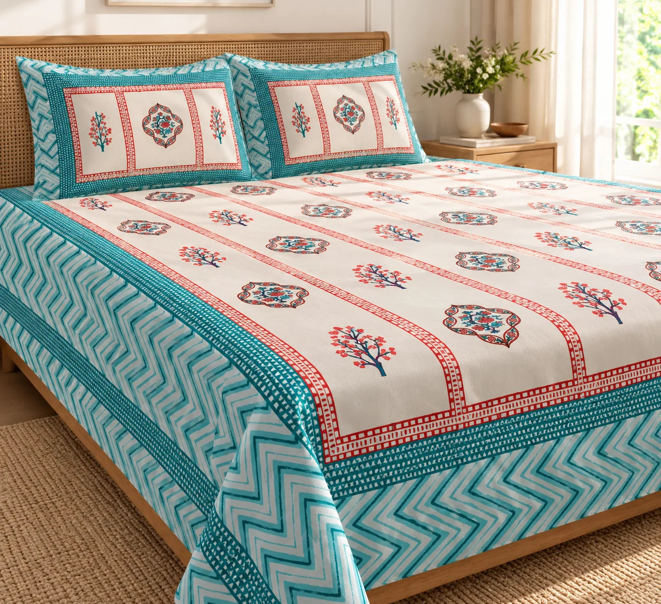 Coral Bloom Floral Printed Bedsheet Set