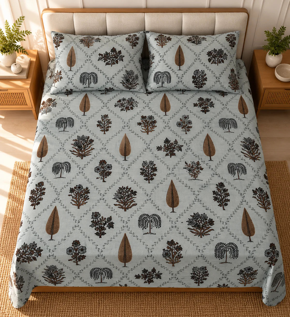 Elegant Botanical Lattice Bedsheet Set - Sangan