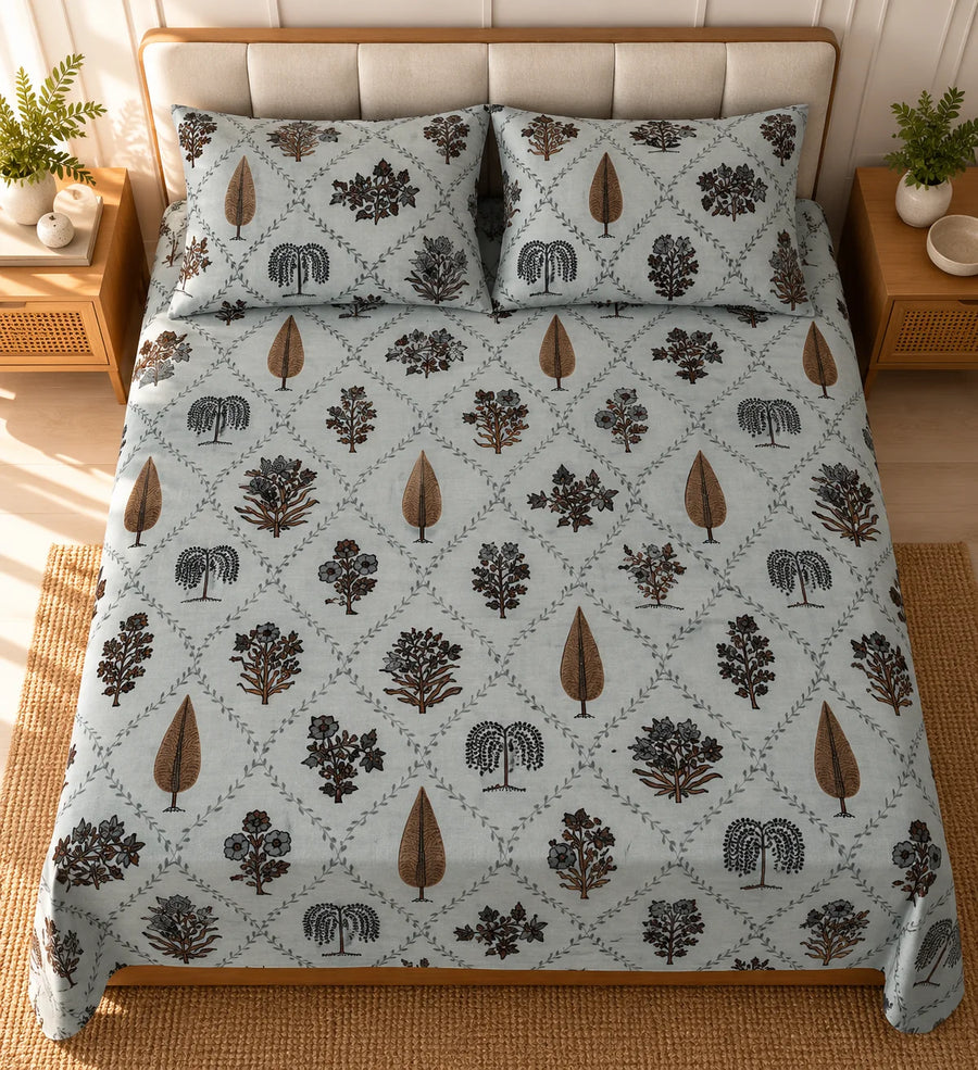 Elegant Botanical Lattice Bedsheet Set - Sangan