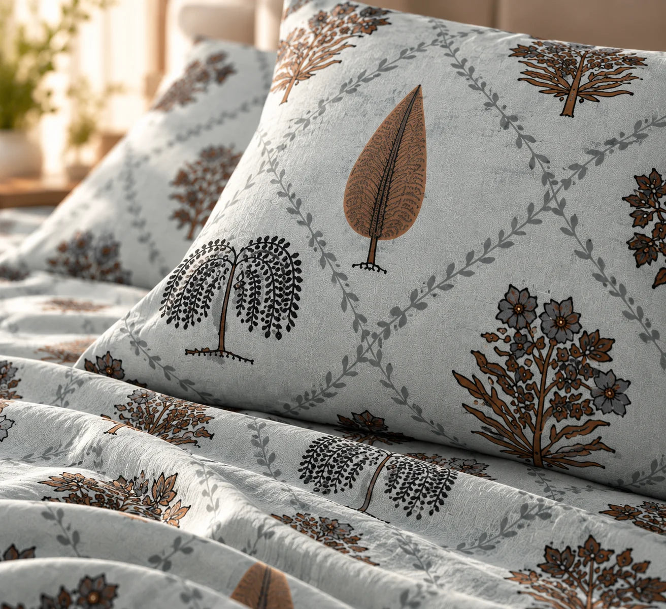 Elegant Botanical Lattice Bedsheet Set - Sangan