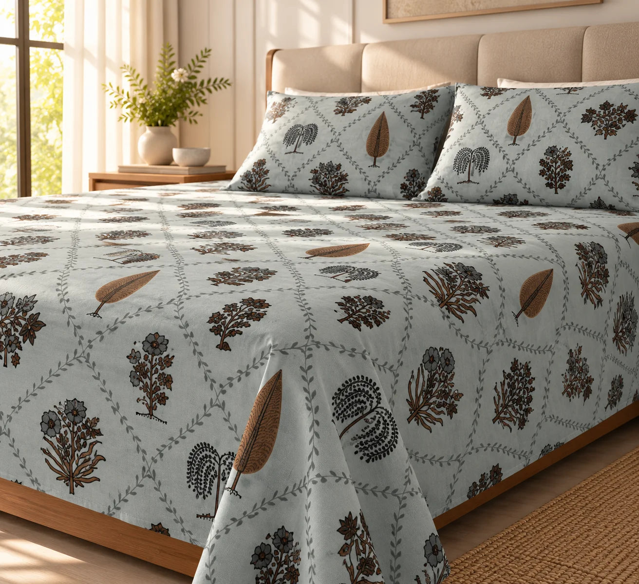 Elegant Botanical Lattice Bedsheet Set - Sangan