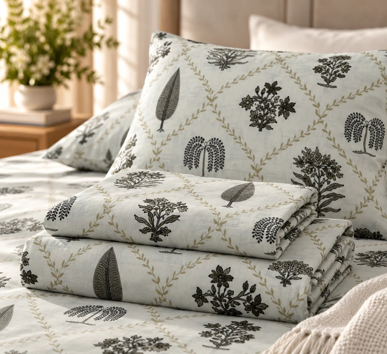 Elegant Botanical Lattice Bedsheet Set - Sangan