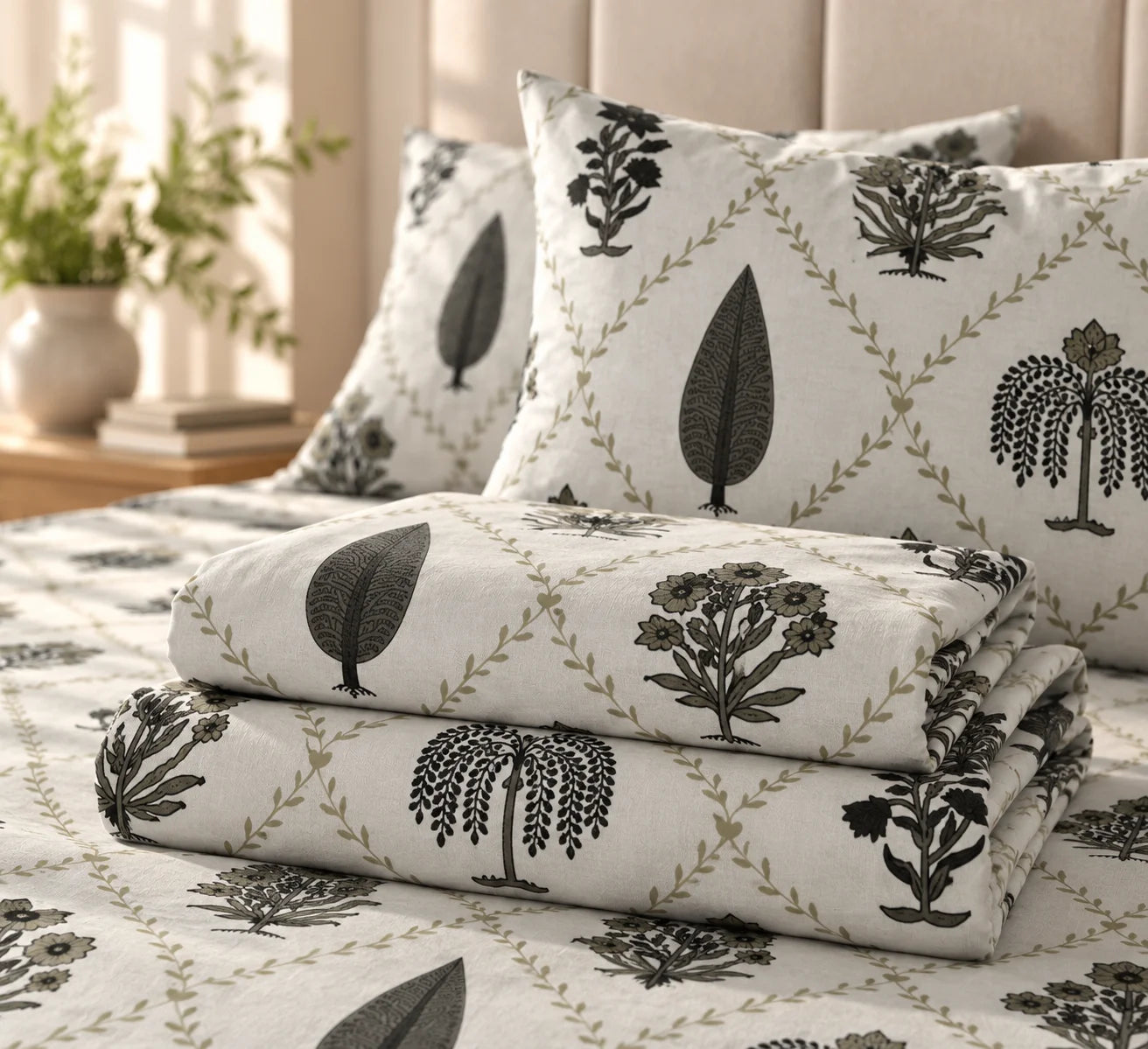 Elegant Botanical Print Bedsheet Set - Sangan