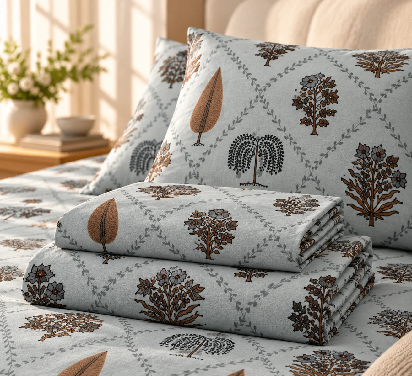 Elegant Botanical Lattice Bedsheet Set - Sangan