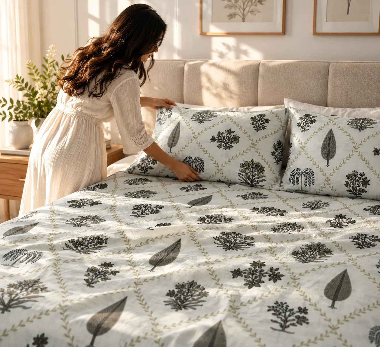 Elegant Botanical Lattice Bedsheet Set - Sangan