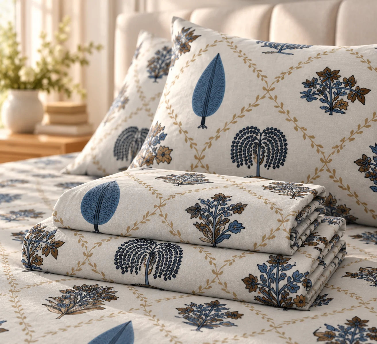 Elegant Botanical Lattice Bedsheet Set - Sangan
