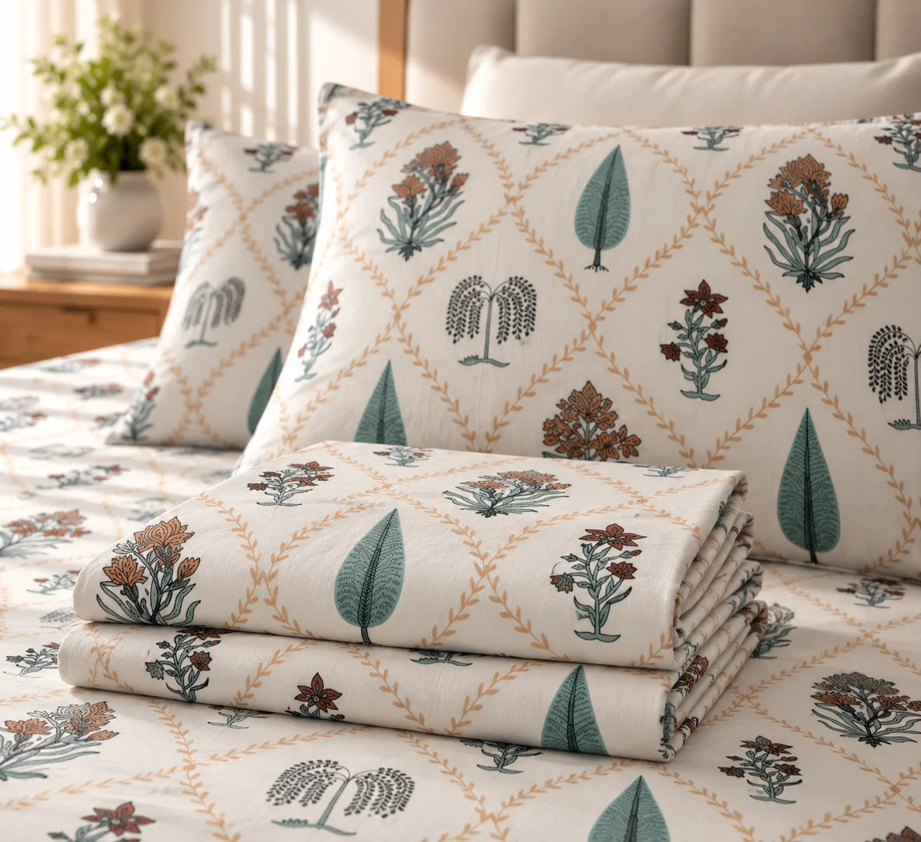 Elegant Botanical Print Bedsheet Set - Sangan