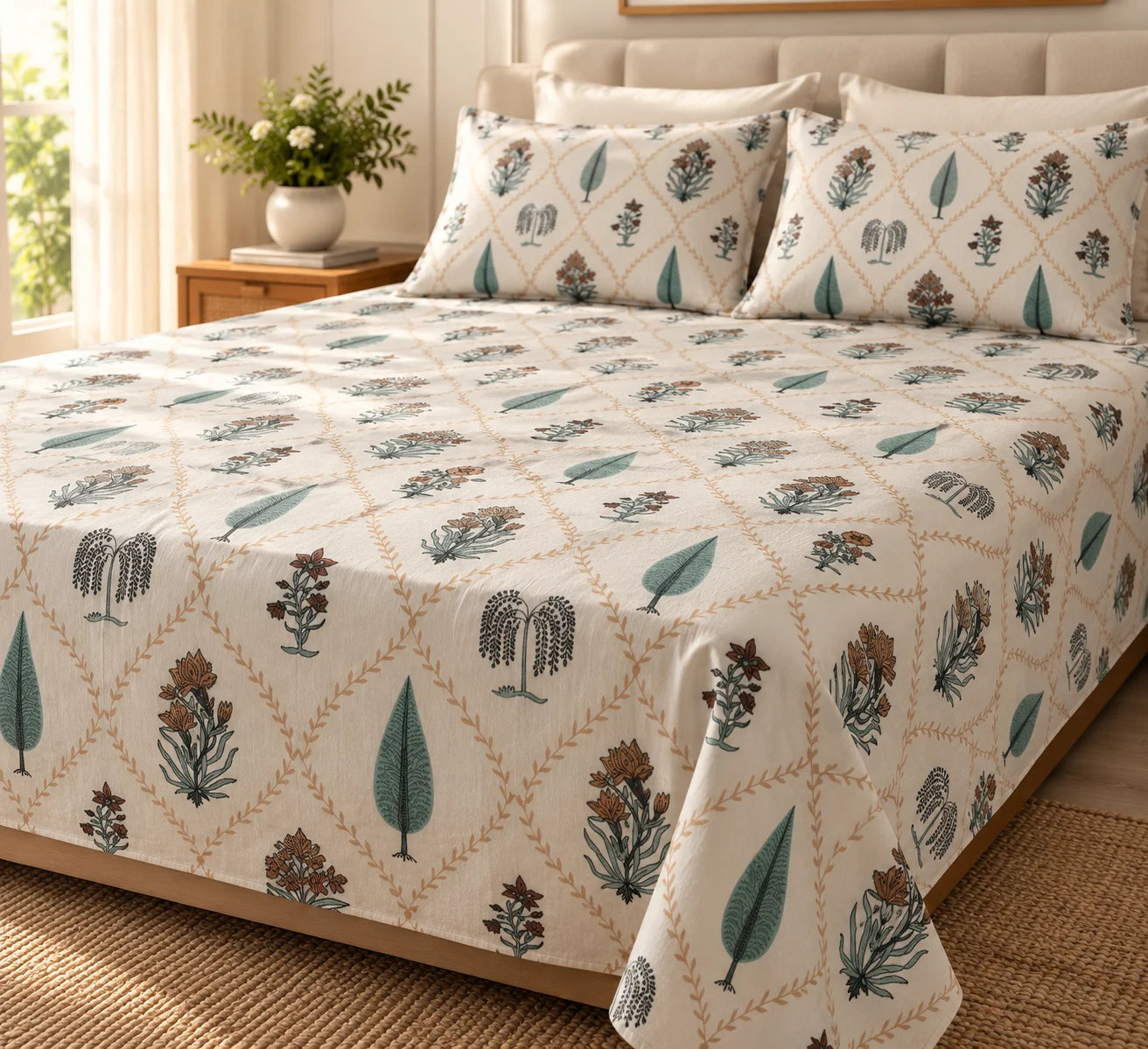 Elegant Botanical Print Bedsheet Set - Sangan