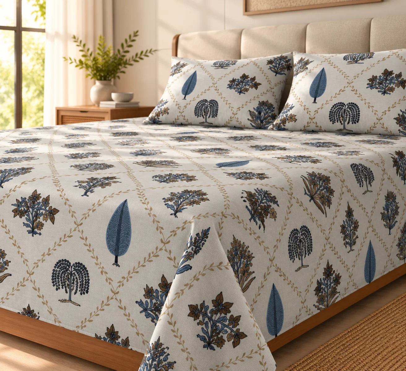 Elegant Botanical Lattice Bedsheet Set - Sangan