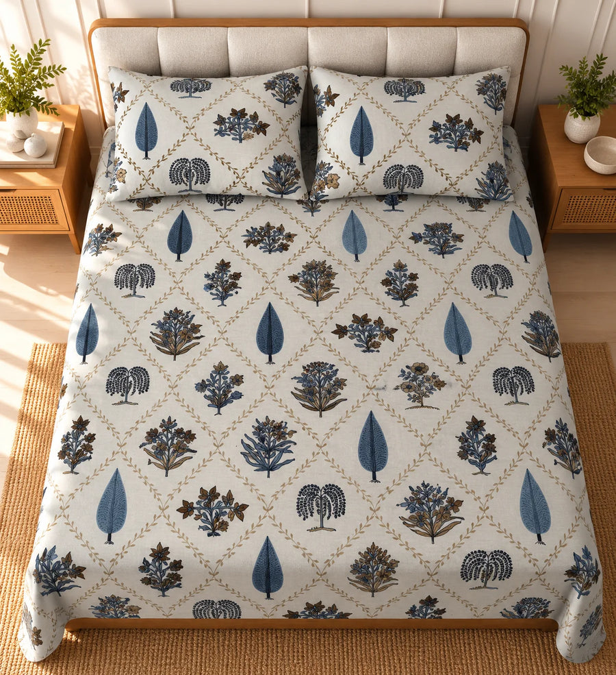 Elegant Botanical Lattice Bedsheet Set - Sangan