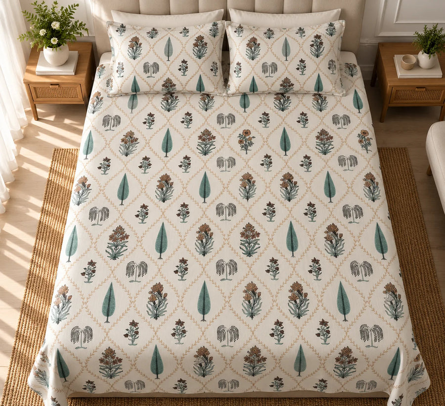 Elegant Botanical Print Bedsheet Set - Sangan