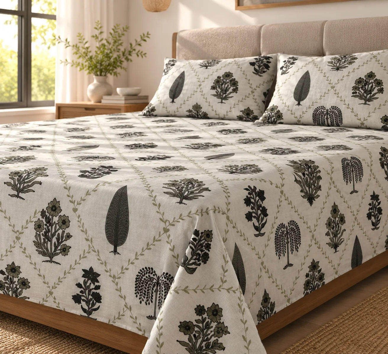 Elegant Botanical Print Bedsheet Set - Sangan