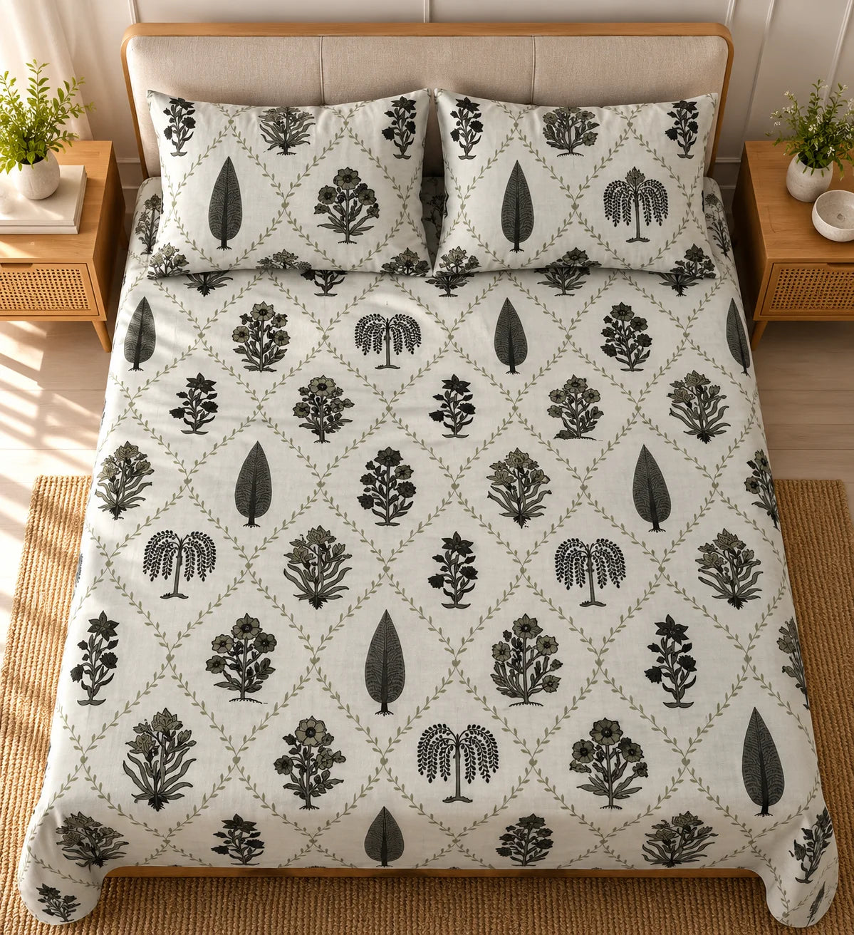 Elegant Botanical Print Bedsheet Set - Sangan