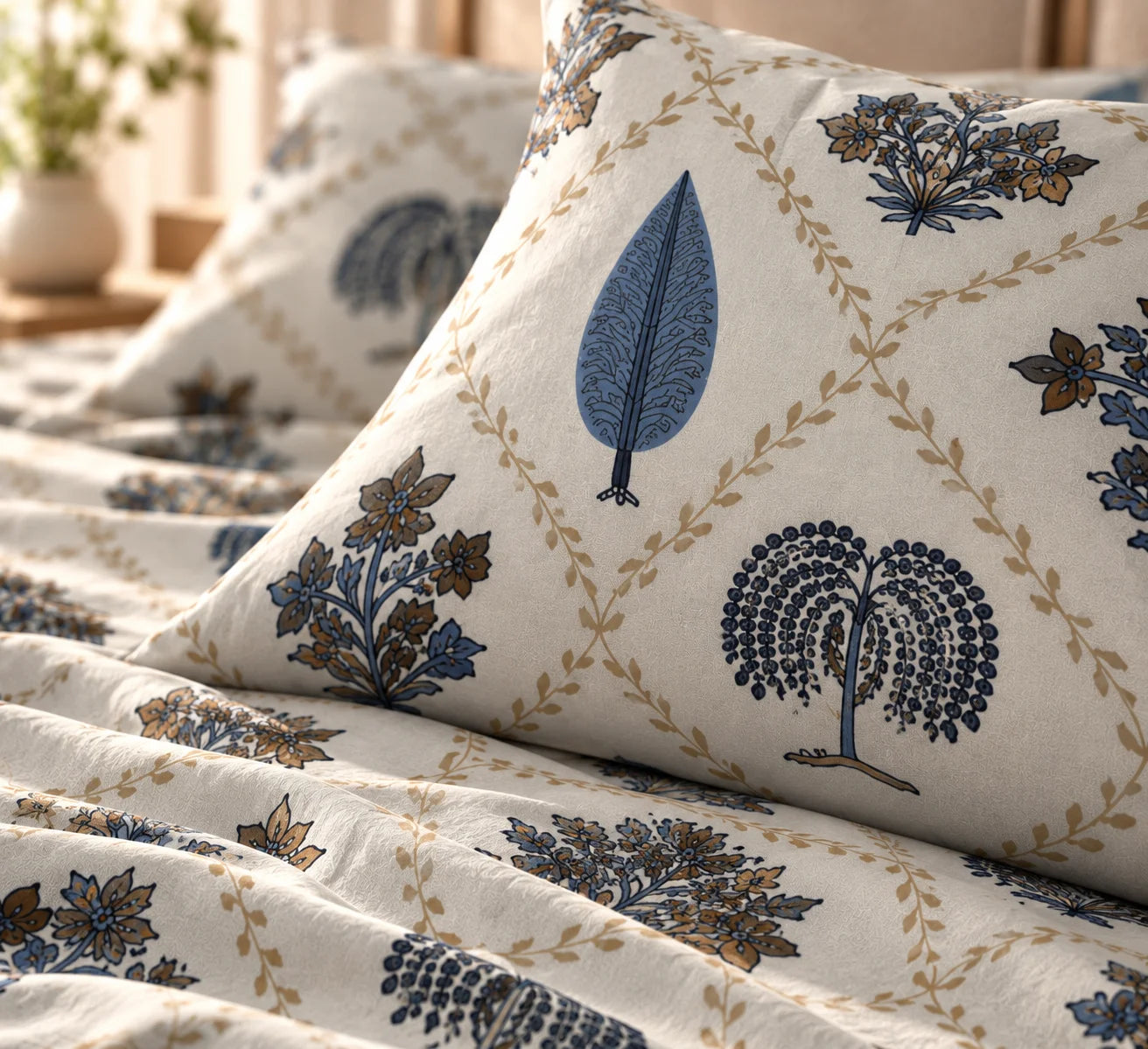 Elegant Botanical Lattice Bedsheet Set - Sangan
