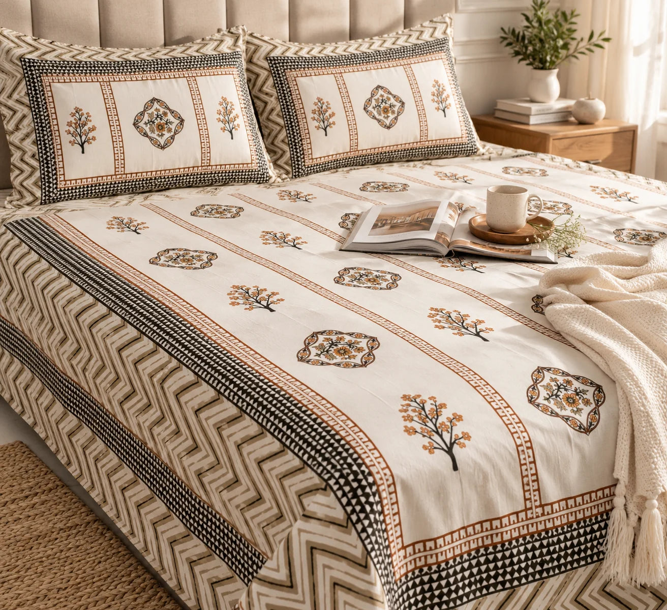 Earthy Charm Floral Printed Bedsheet Set