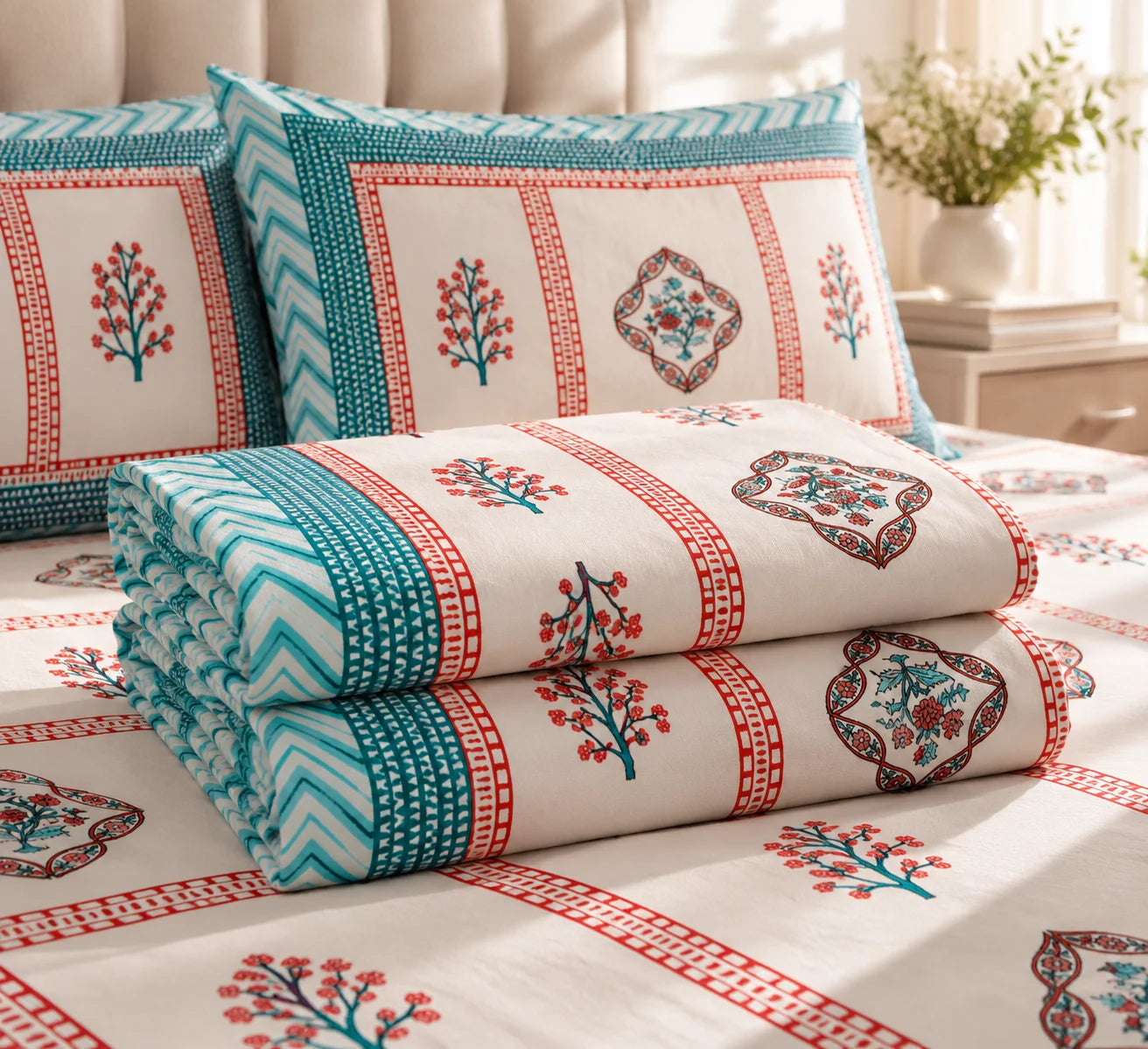 Coral Bloom Floral Printed Bedsheet Set