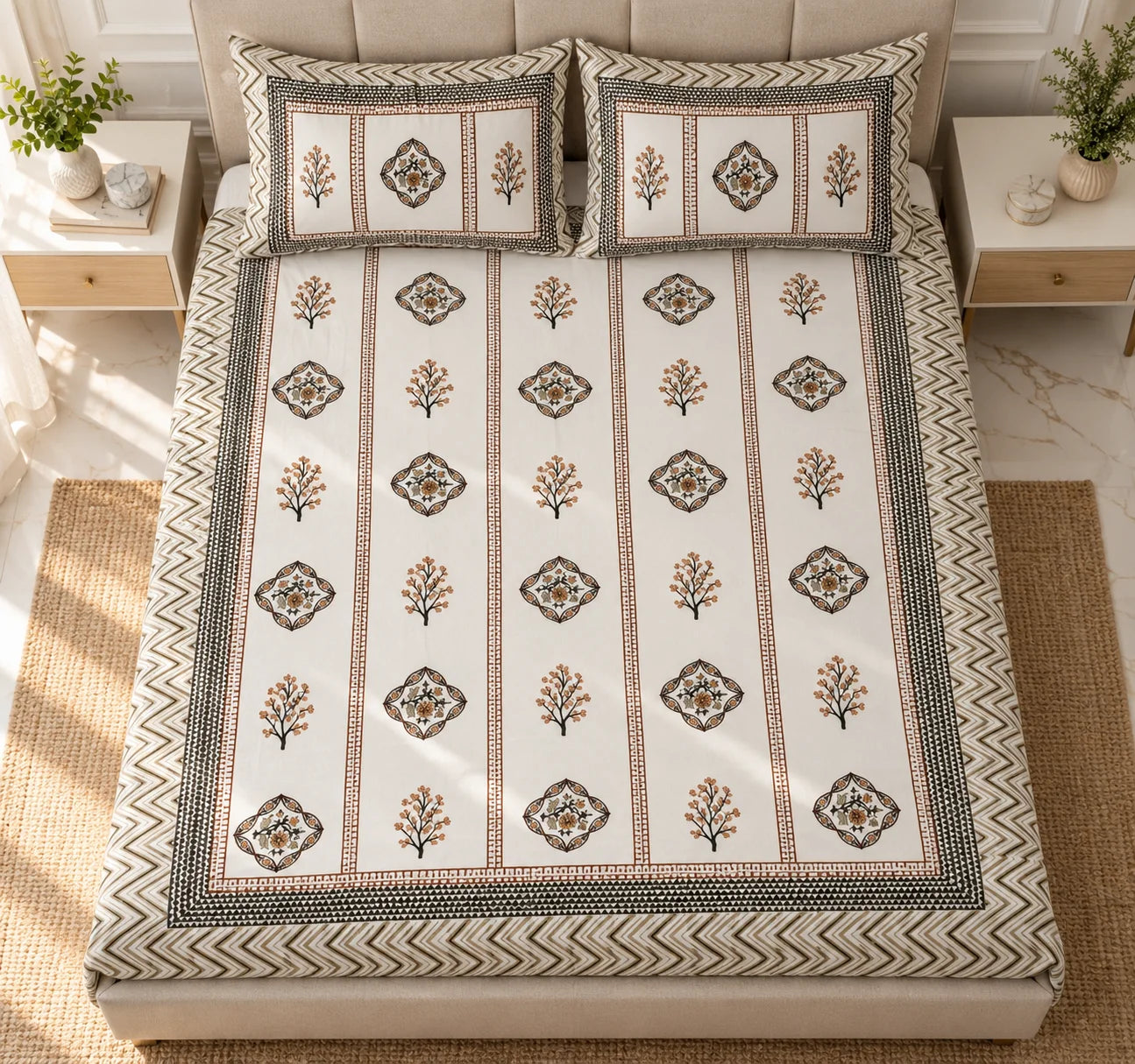 Earthy Charm Floral Printed Bedsheet Set