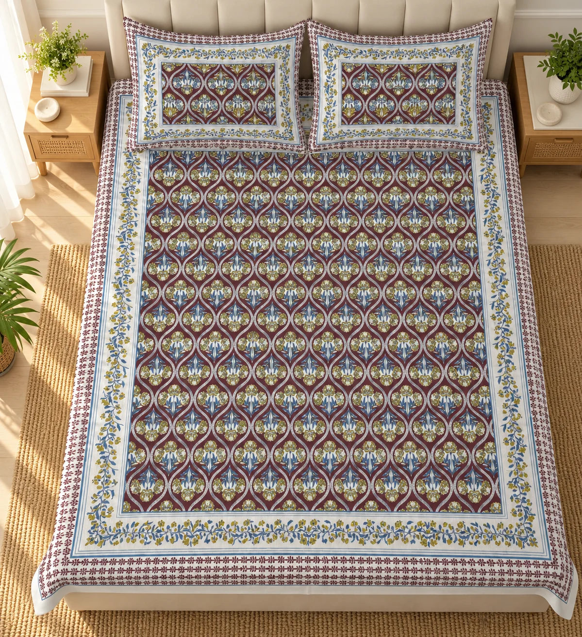 Vintage Floral Medallion Printed Bedsheet Set