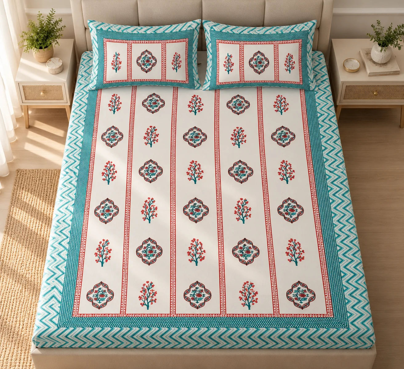 Coral Bloom Floral Printed Bedsheet Set