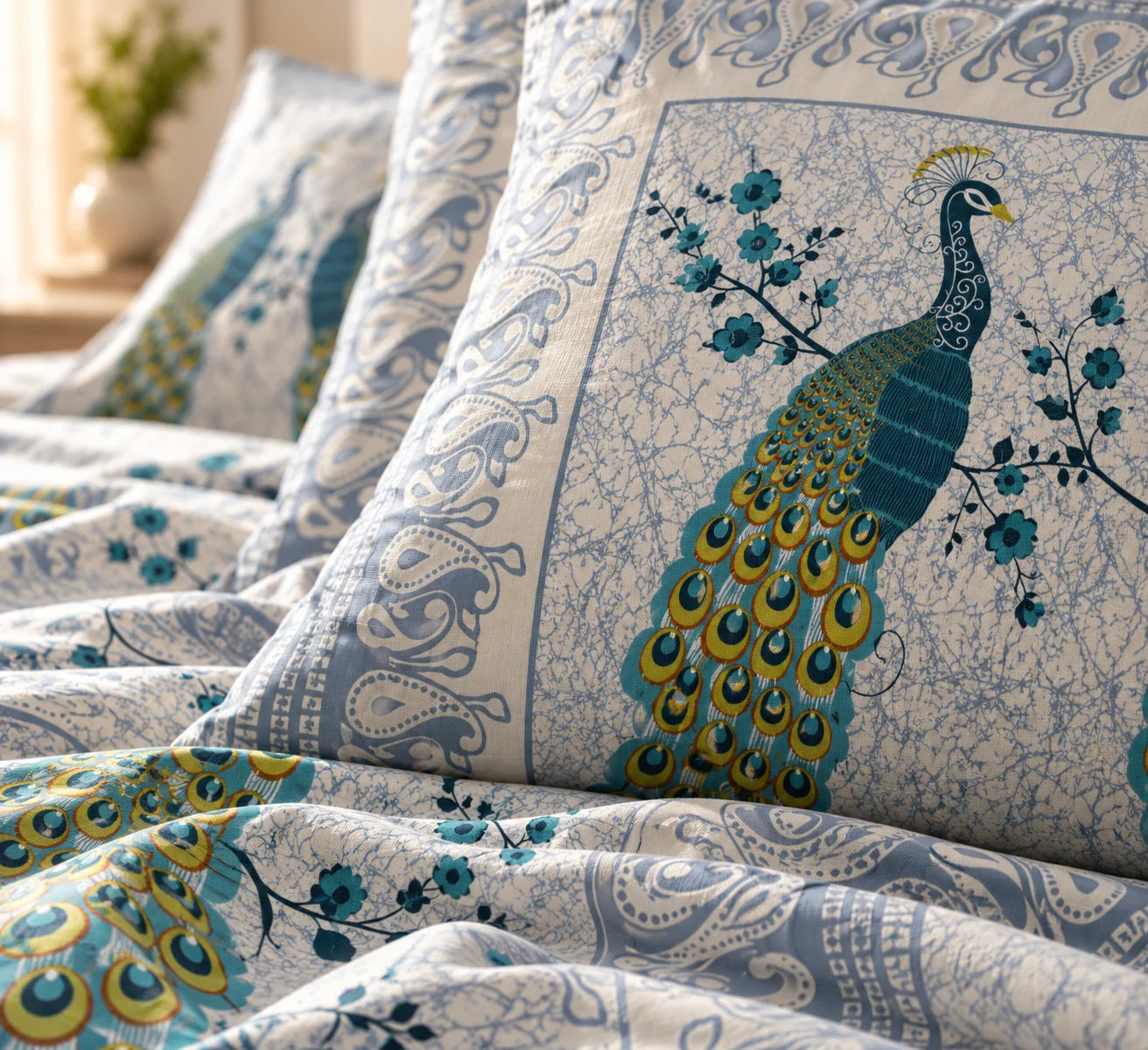 Elegant Peacock Print Bedsheet Set - Rangshree