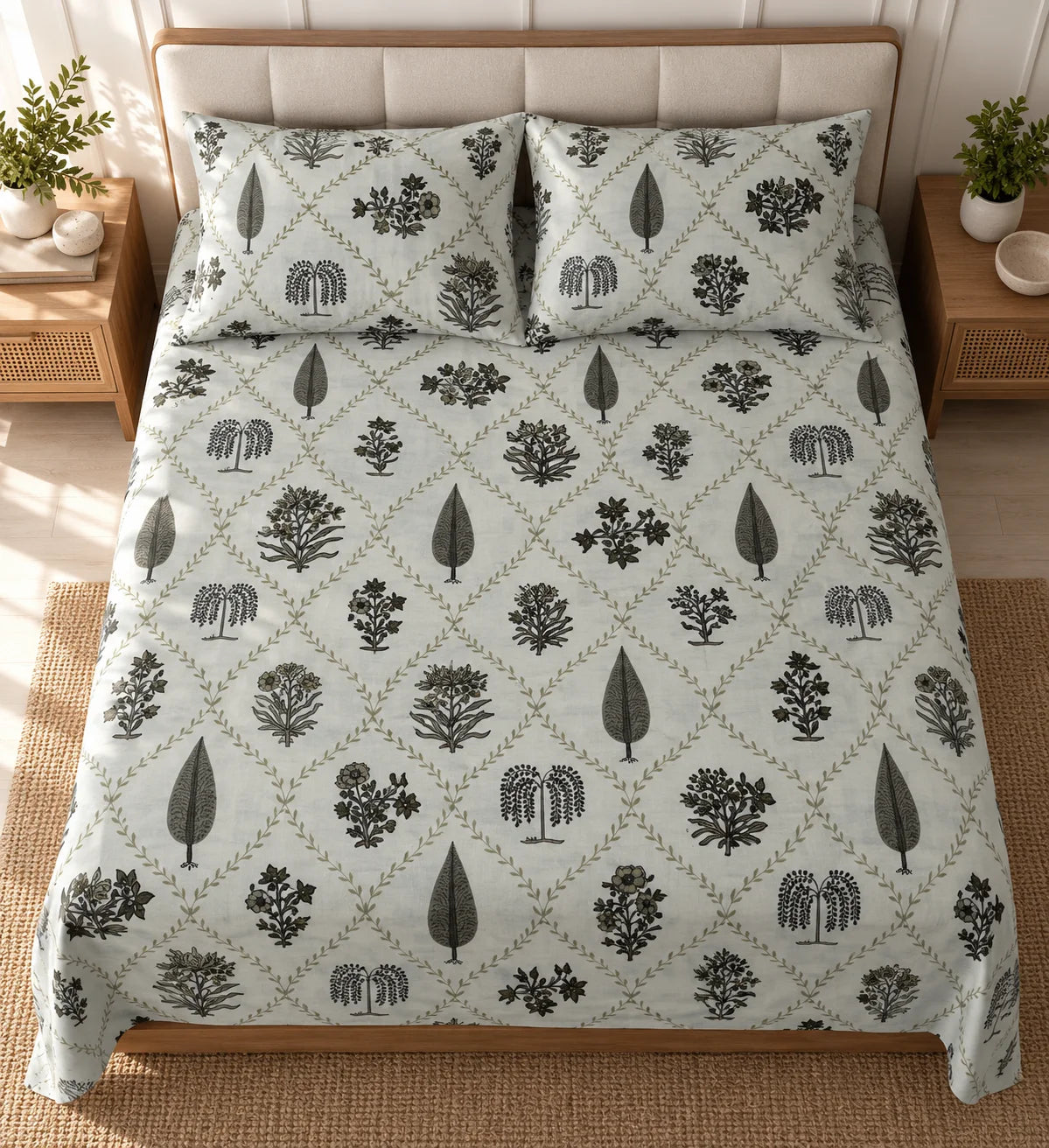 Elegant Botanical Lattice Bedsheet Set - Sangan