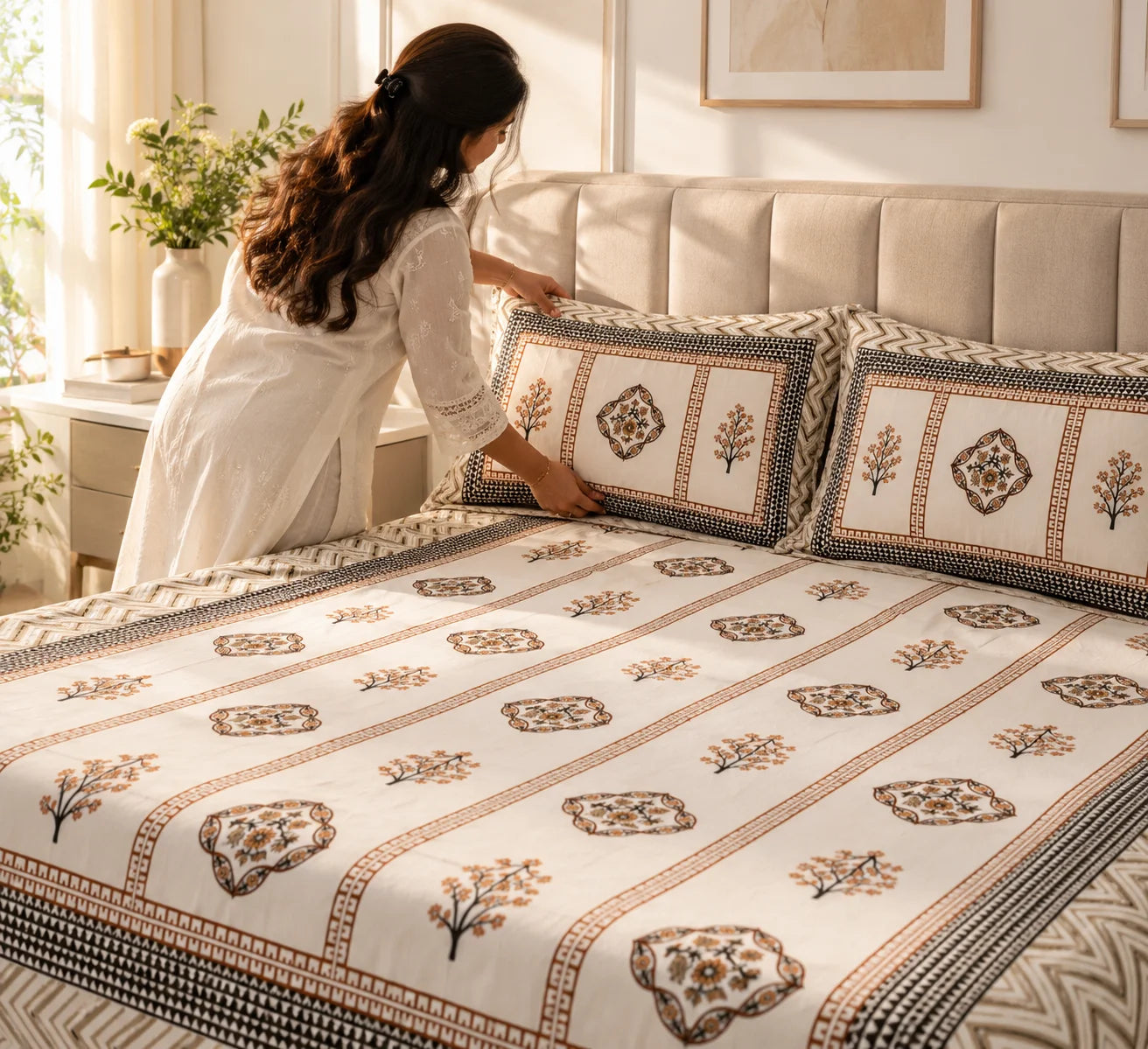Earthy Charm Floral Printed Bedsheet Set