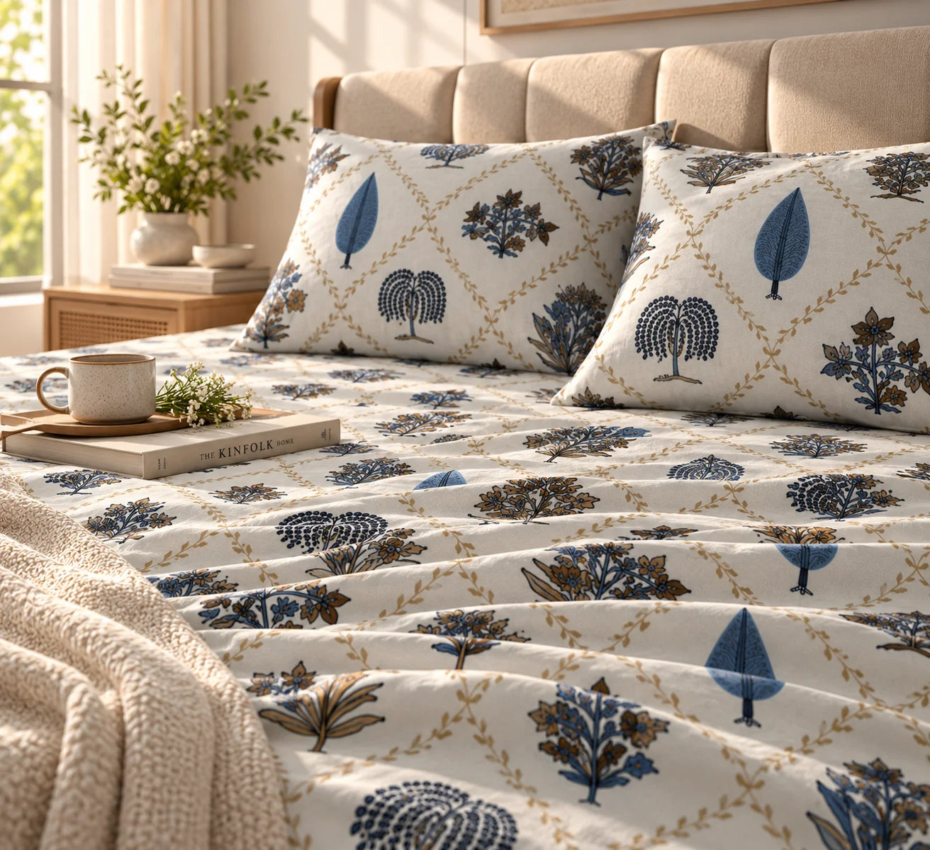 Elegant Botanical Lattice Bedsheet Set - Sangan