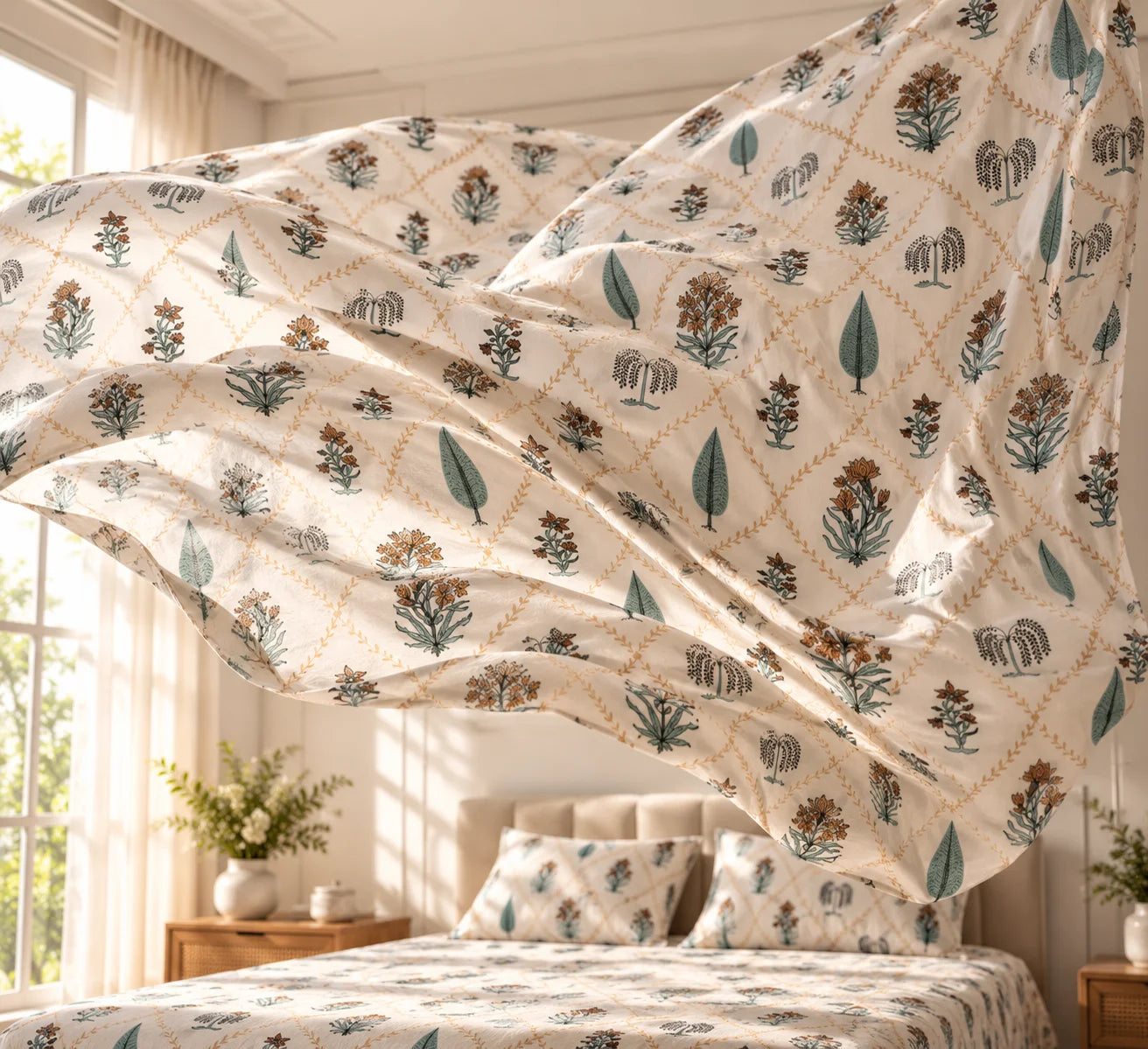 Elegant Botanical Print Bedsheet Set - Sangan