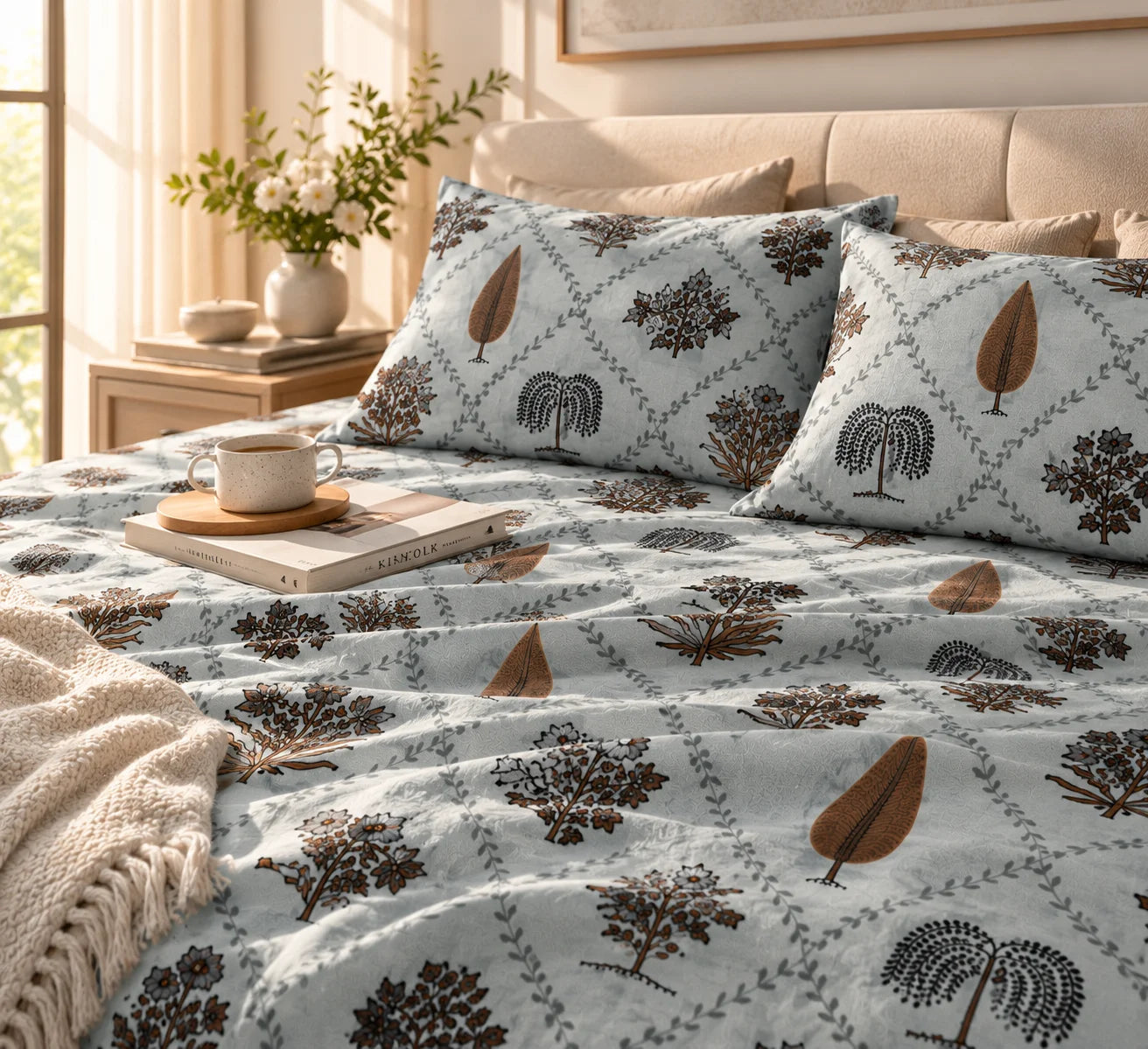 Elegant Botanical Lattice Bedsheet Set - Sangan