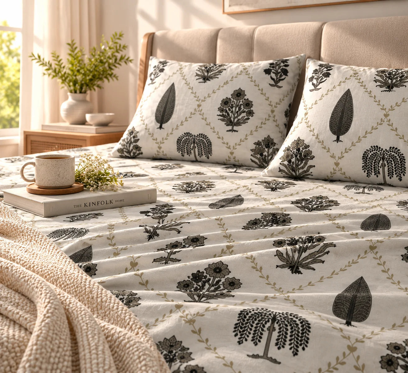 Elegant Botanical Print Bedsheet Set - Sangan