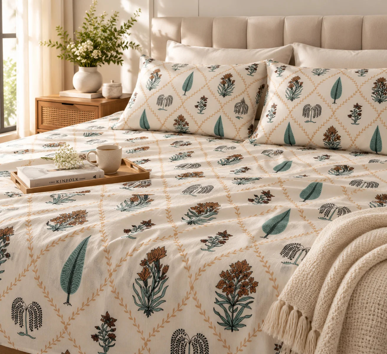 Elegant Botanical Print Bedsheet Set - Sangan