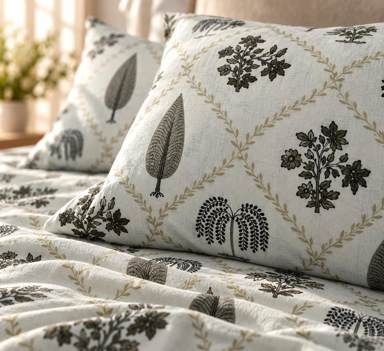 Elegant Botanical Lattice Bedsheet Set - Sangan