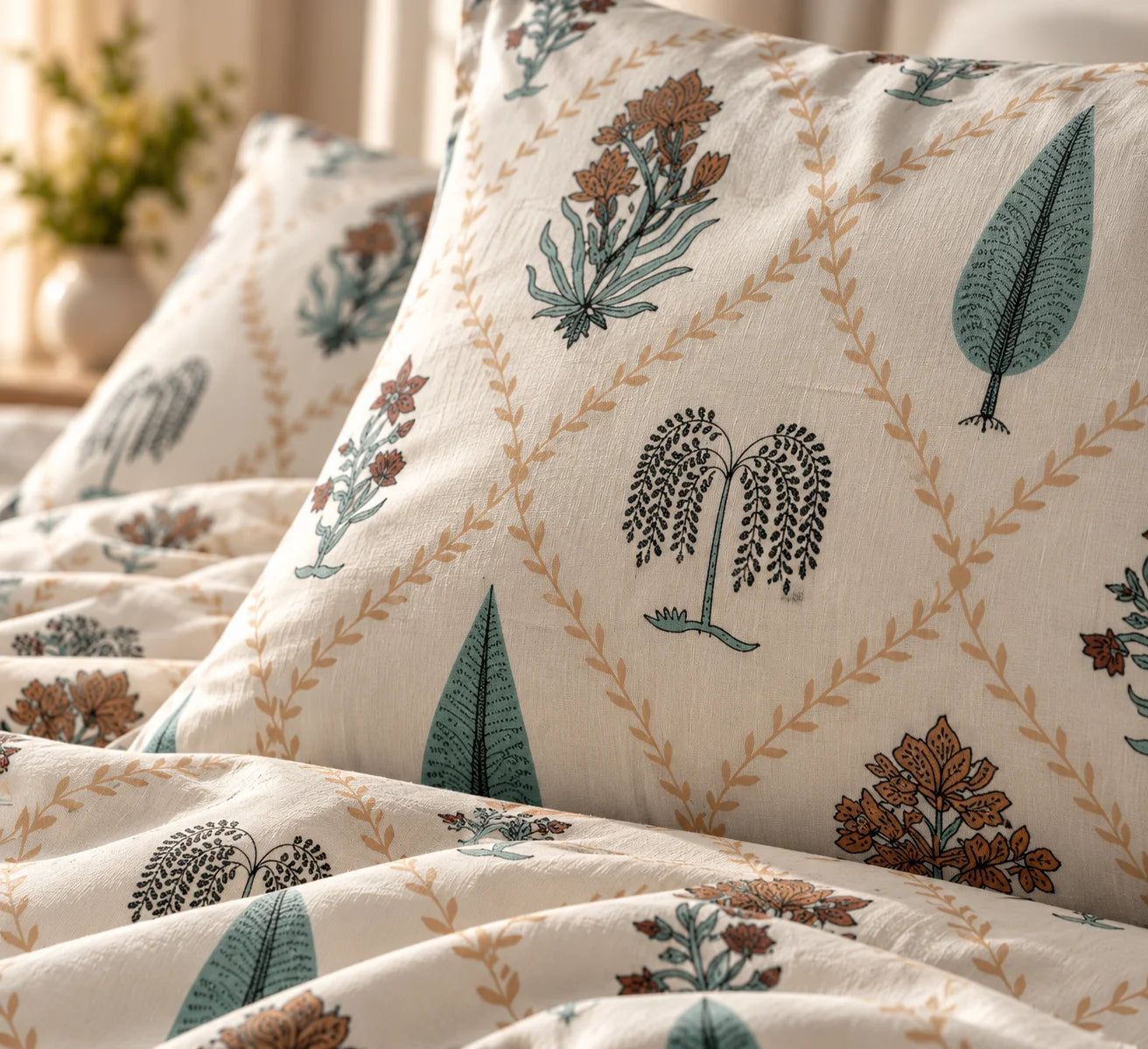 Elegant Botanical Print Bedsheet Set - Sangan