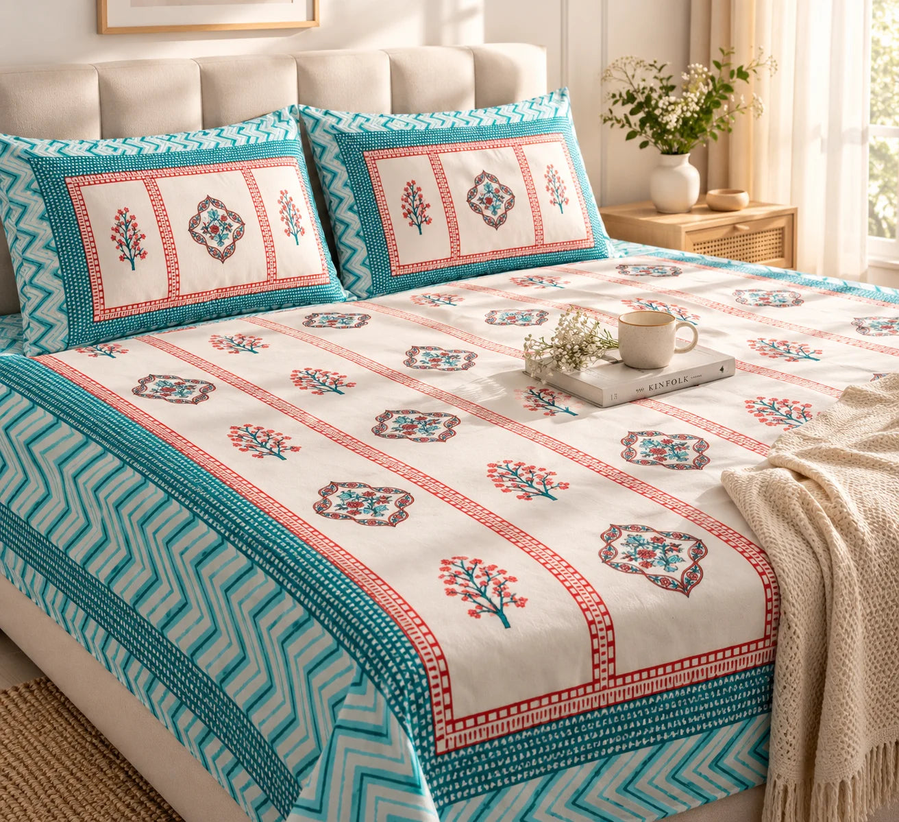 Coral Bloom Floral Printed Bedsheet Set